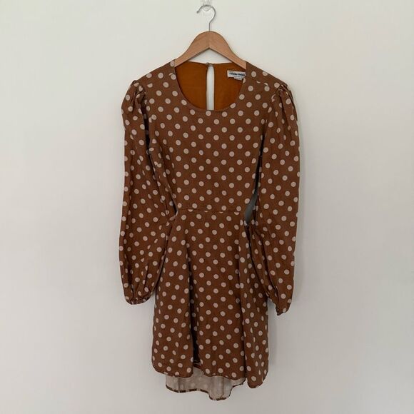 Anthropologie Charlie Holiday Halcyon Mini Dress | Brown w/Cream Polkadots - Picture 4 of 8